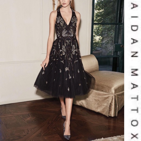 Aidan Mattox Dresses & Skirts - Aidan Mattox embellished midi V-neckline sleeveless dress
